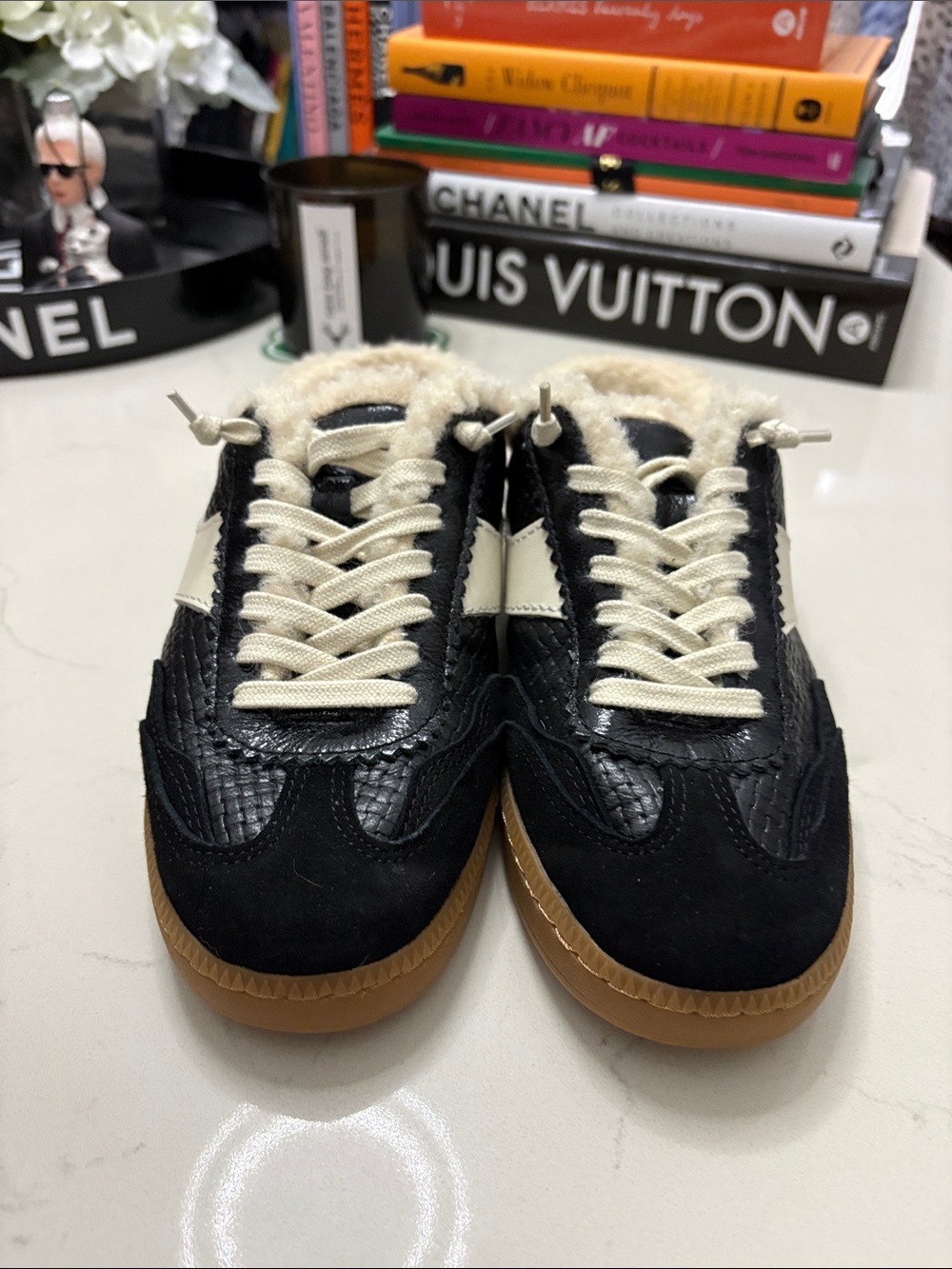 Dolce Vita Black & Cream Lace-Up plush Sneakers with Gum Sole